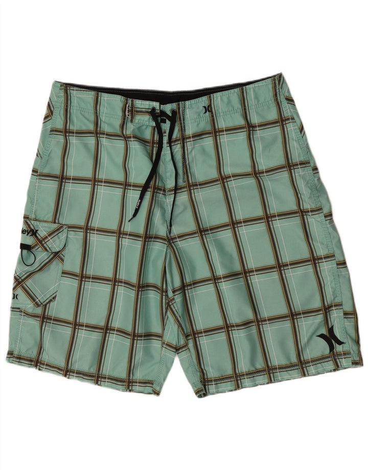 Hurley Herren-Badeshorts, groß, grün kariert, Polyester