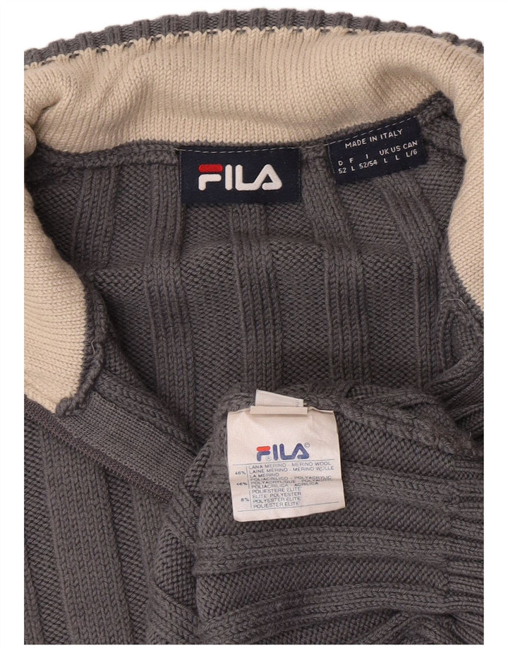 Fila Herren-Pullover mit Reißverschluss am Hals, große graue Merinowolle