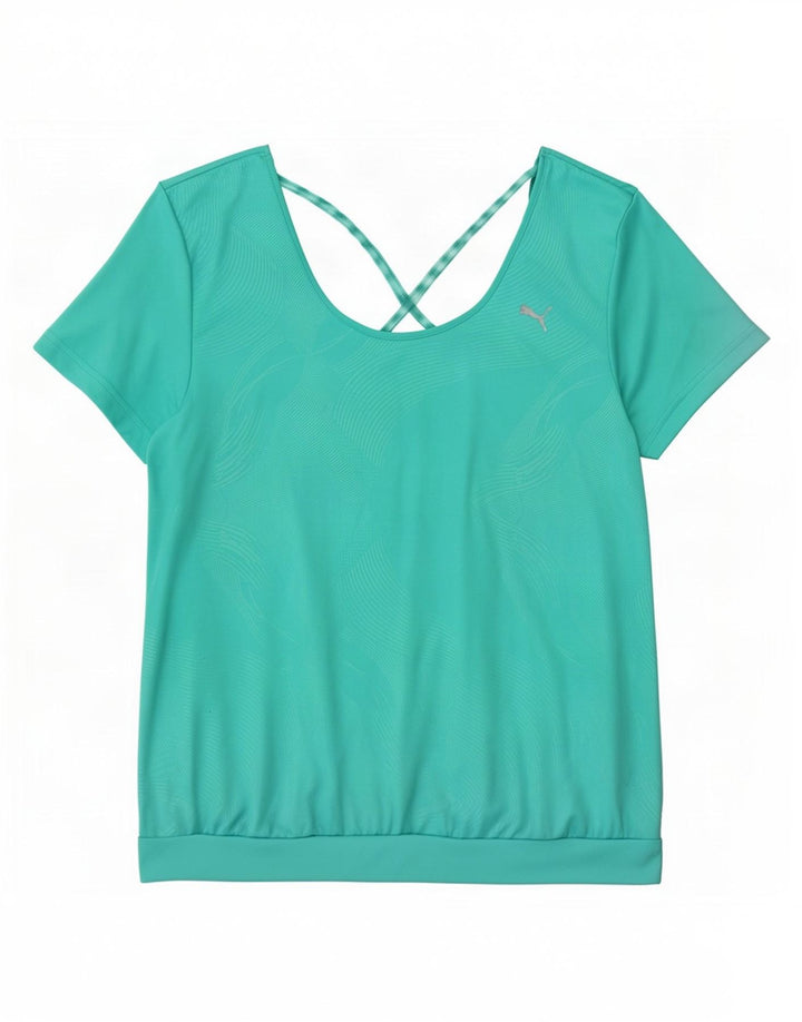 Puma Damen T-Shirt Top UK 16 Large Türkis Geometrisch Polyester