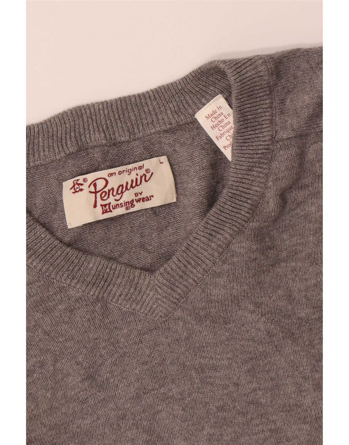 Penguin Herren-Pullover mit V-Ausschnitt, Größe L, Grau