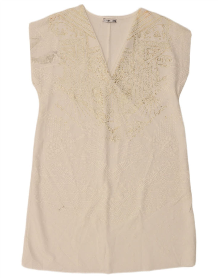 Zara Damen Etuikleid UK 12 Mittelweiß Paisley