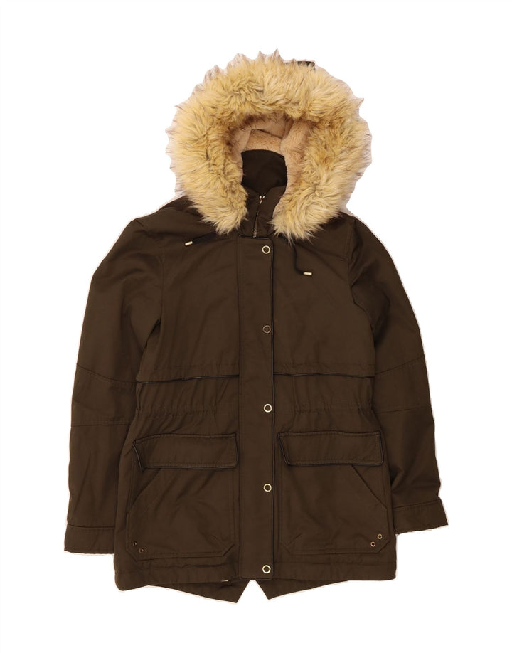 ZARA Womens Hooded Parka Jacket UK 6 XS Khaki Vintage Zara and Second-Hand Zara from Messina Hembry 