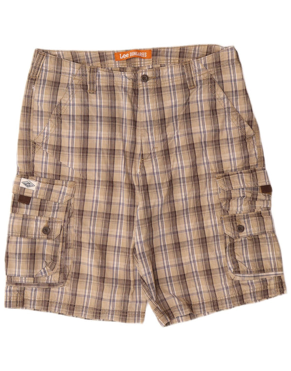 LEE Herren Latzhose Cargoshorts W34 Große beige karierte Baumwolle