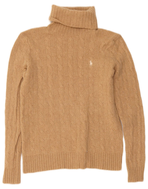 Rollkragenpullover für Damen von Polo Ralph Lauren, UK 12, Wolle in Mittelbeige