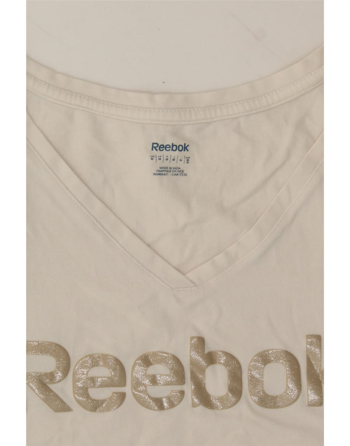 REEBOK Womens Graphic Vest Top UK 12 Medium White Cotton Vintage Reebok and Second-Hand Reebok from Messina Hembry 