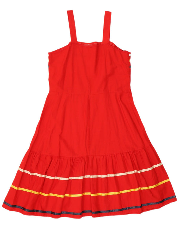 Vintage Damen Sonnenkleid UK 14 Mittelrot gestreift