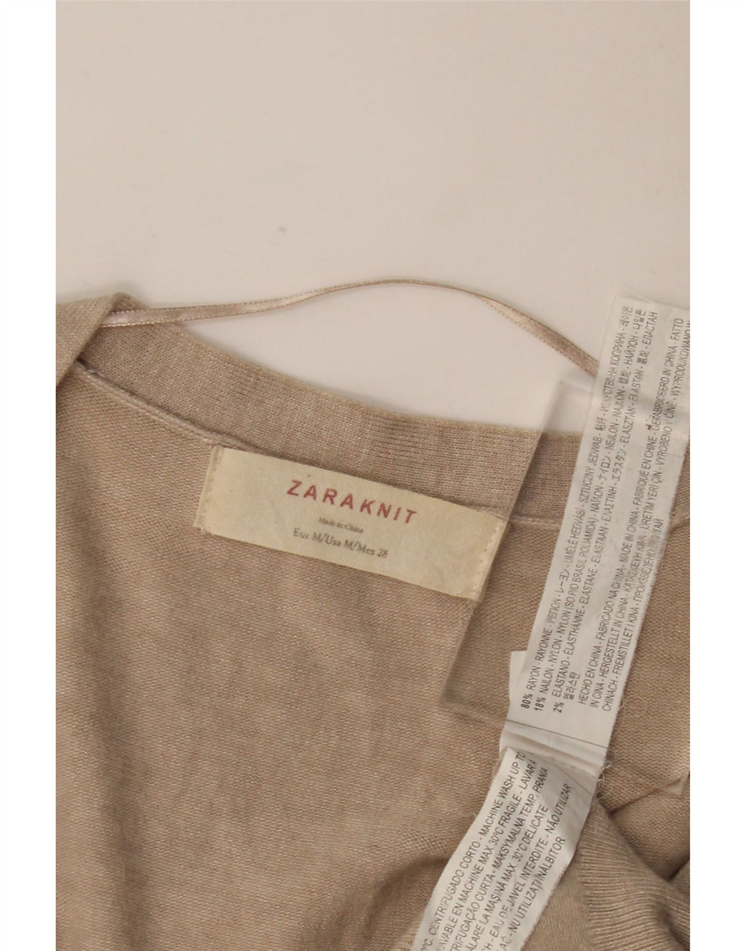Zara Damen Strickjacke UK 12 Medium Beige Rayon