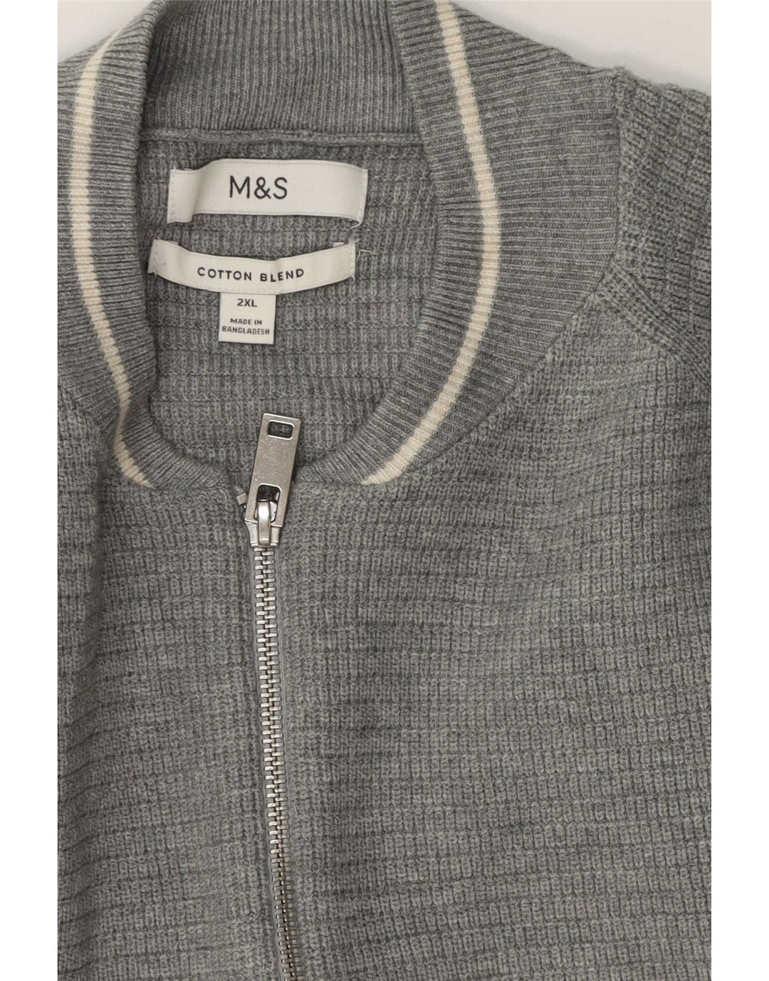 Marks & Spencer Herren-Cardigan mit durchgehendem Reißverschluss, 2XL, graue Baumwolle