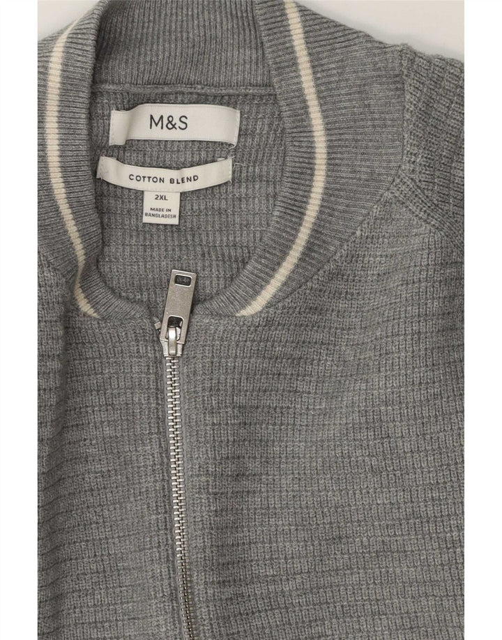 Marks & Spencer Herren-Cardigan mit durchgehendem Reißverschluss, 2XL, graue Baumwolle