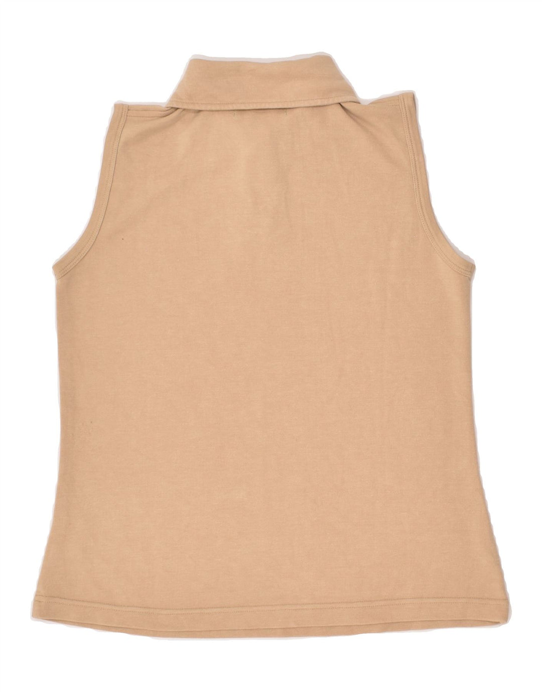 BEST COMPANY Womens Sleeveless Polo Shirt UK 12 Medium Beige Polyester | Vintage Best Company | Thrift | Second-Hand Best Company | Used Clothing | Messina Hembry 
