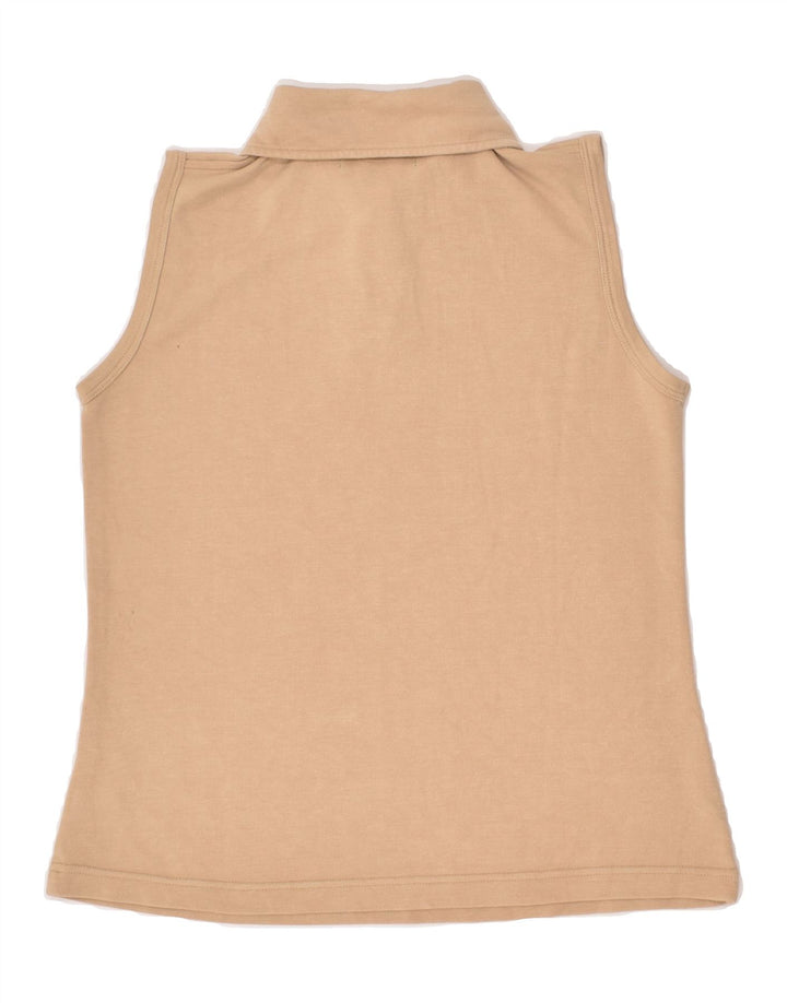 BEST COMPANY Womens Sleeveless Polo Shirt UK 12 Medium Beige Polyester | Vintage Best Company | Thrift | Second-Hand Best Company | Used Clothing | Messina Hembry 