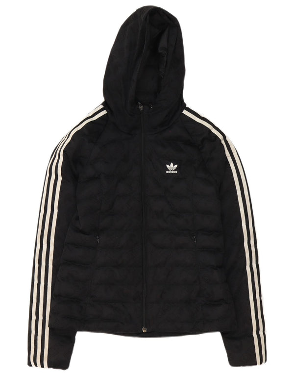 Adidas Damen Graphic Hooded Wattierte Jacke UK 8 Small Schwarz Polyester