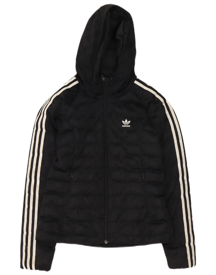 Adidas Damen Graphic Hooded Wattierte Jacke UK 8 Small Schwarz Polyester