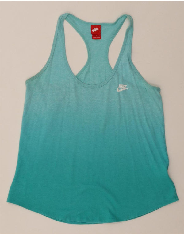 Nike Damen-Trägershirt UK 14 Large Türkis Colourblock-Baumwolle