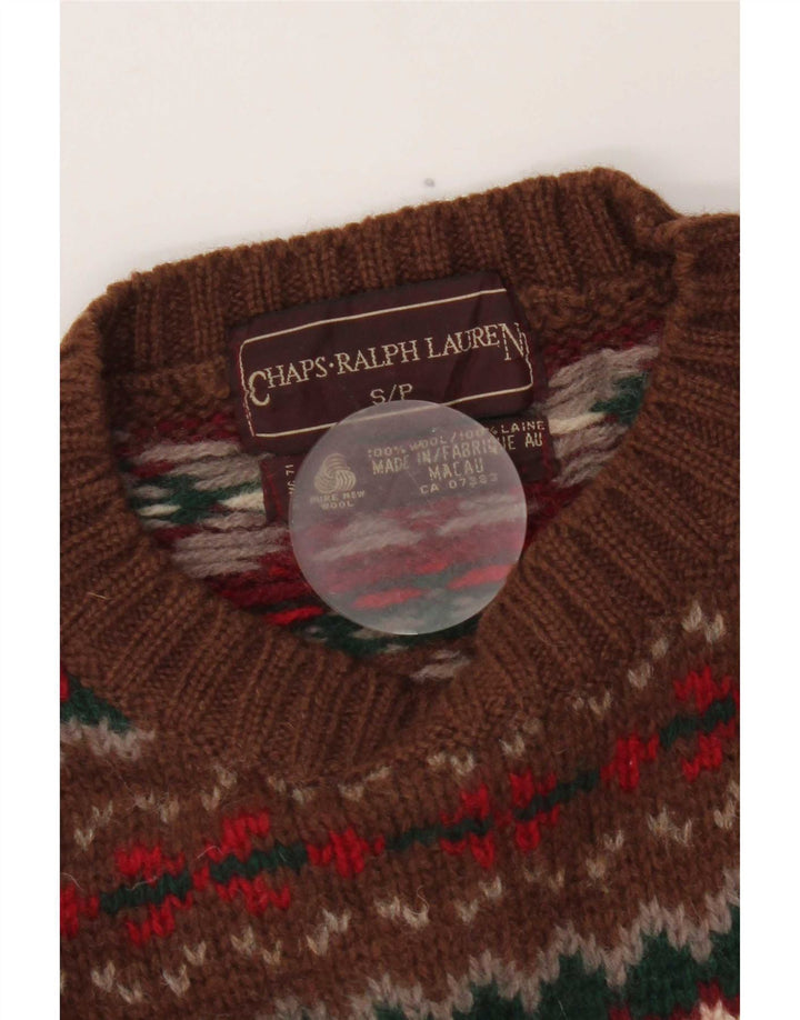 Chaps Herren-Pullover mit Rundhalsausschnitt, klein, braune Fair-Isle-Schurwolle