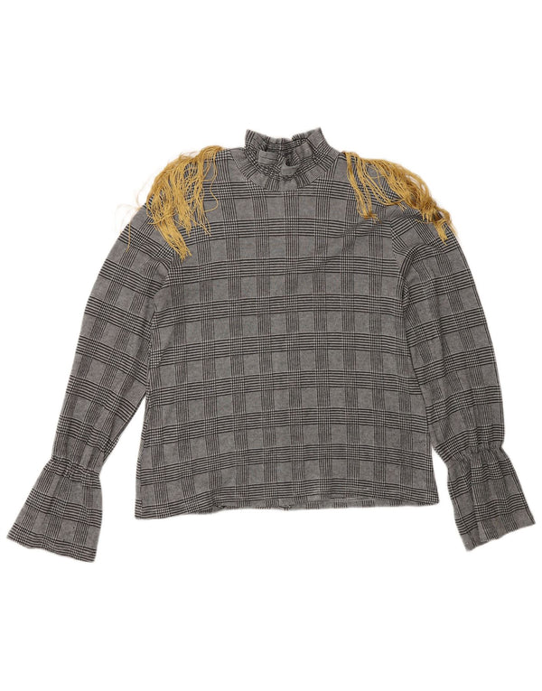 Zara Damen Langarm-Blusenoberteil UK 12 Medium Grey Check Classic