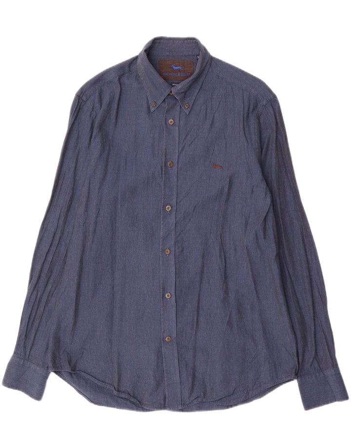 Harmont & Blaine Herren-Hemd, reguläre Passform, XL, Marineblau, Baumwolle