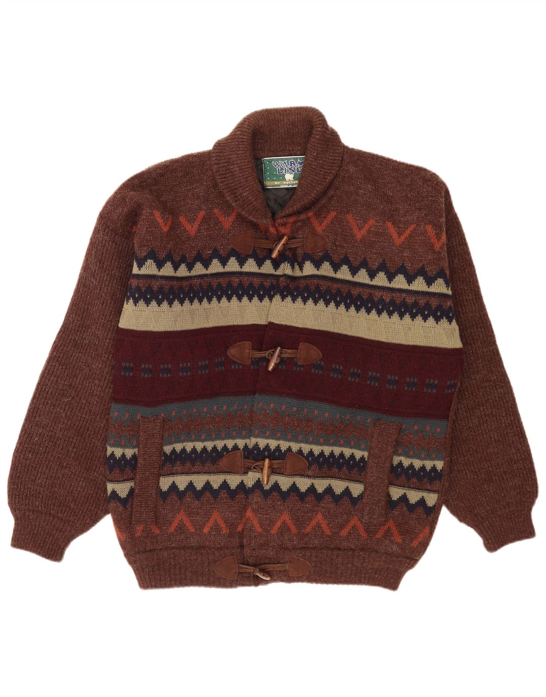 Settebello Herren-Strickjacke, groß, braune, geometrische Wolle