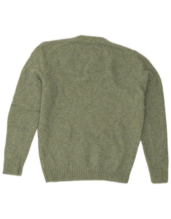 Massimo Dutti Herren-Pullover mit Rundhalsausschnitt, Mittelgrün meliert