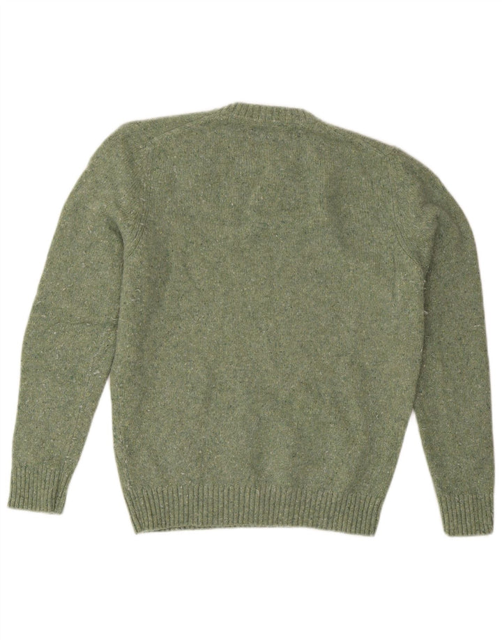 Massimo Dutti Herren-Pullover mit Rundhalsausschnitt, Mittelgrün meliert