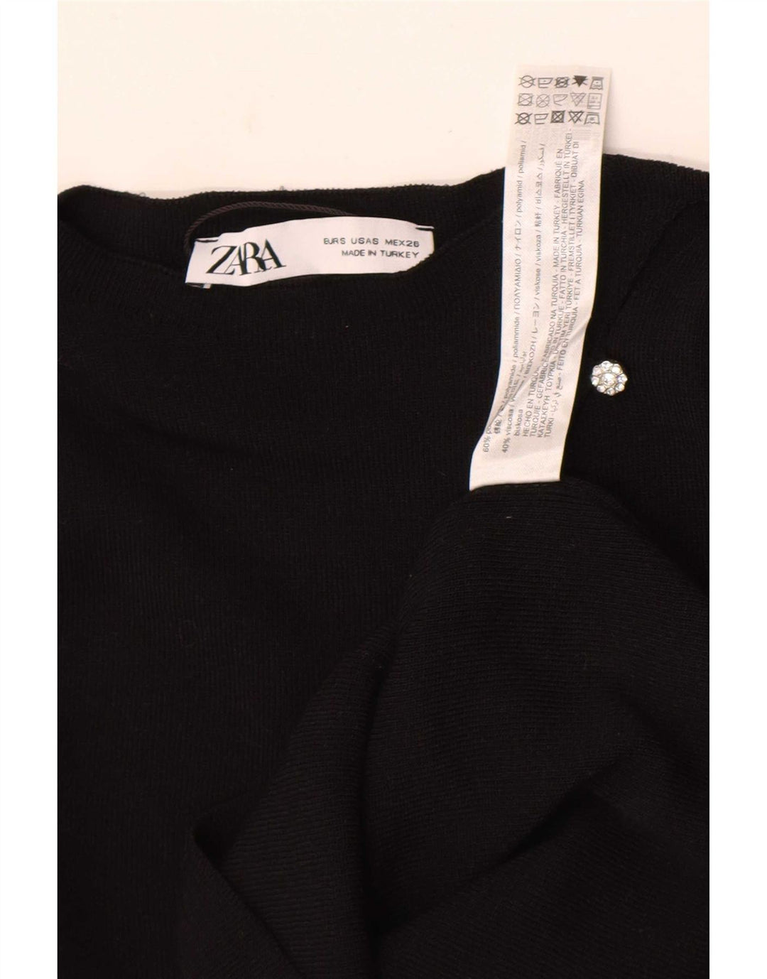 Zara Damen Crop Top Langarm UK 8 Small Schwarz Polyamid