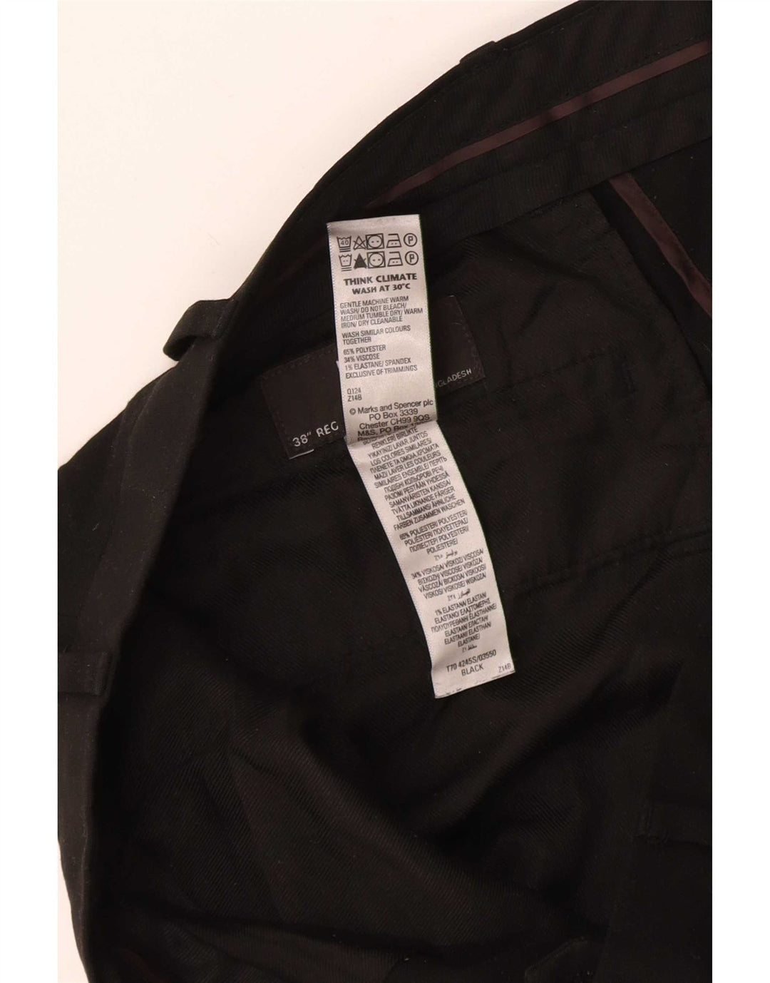 Marks & Spencer Herren Slim Fit Anzughose W38 L28 Schwarz Polyester