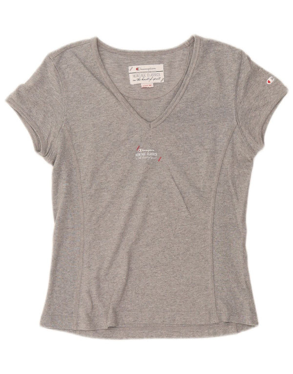 Champion Womens Heritage Classics T-Shirt Top UK 12 Mittelgraue Baumwolle