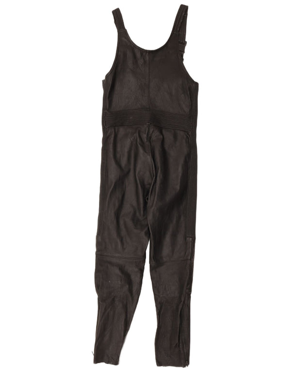VINTAGE Ärmelloser Damen-Lederoverall UK 12 Mittelschwarzes Leder