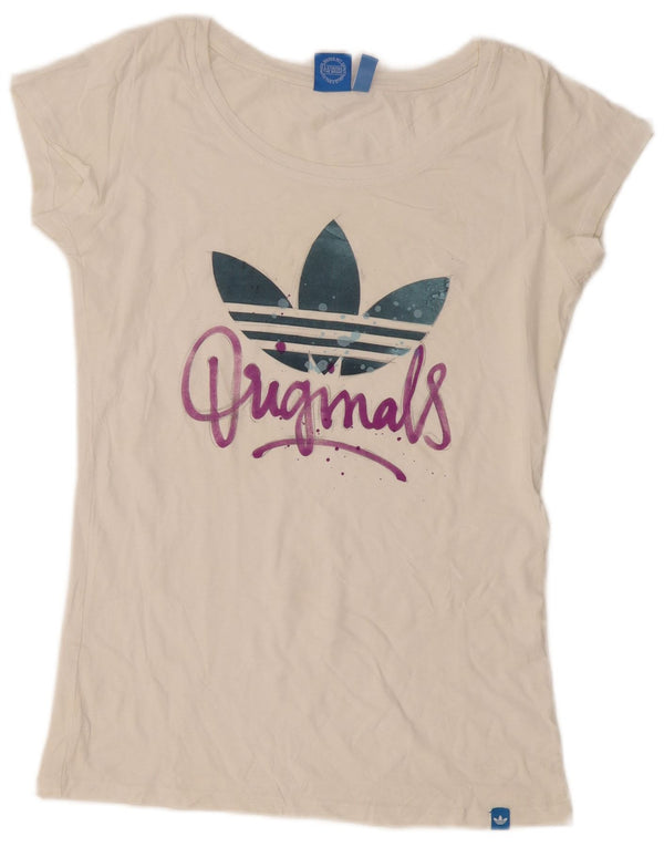 Adidas Damen Graphic T-Shirt Top UK 12 Medium Weiß