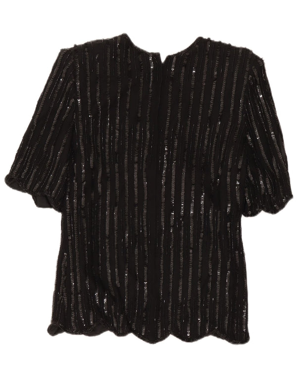 Frank Usher Damen-Abendblusenoberteil, UK 10, Größe S, schwarze Paisley-Seide