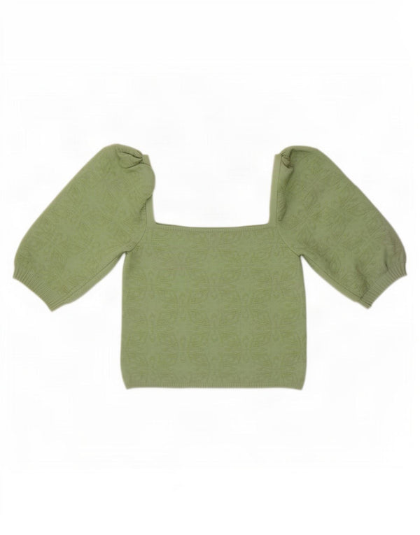 Zara Damen Crop Off Shoulder Top UK 14 Großes grünes Blumenmuster aus Polyester