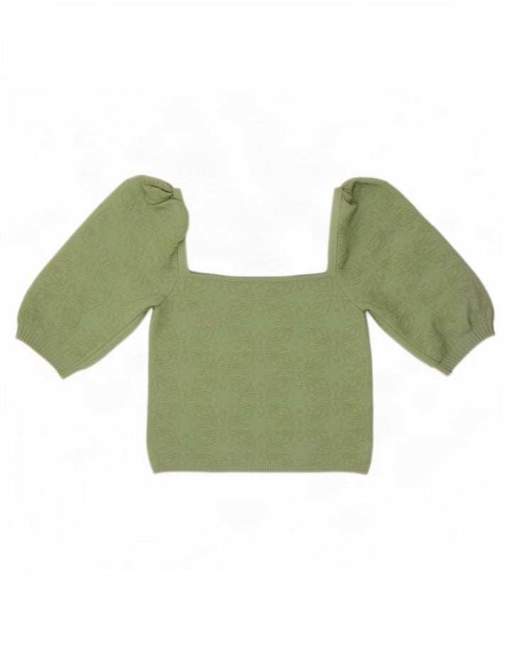 Zara Damen Crop Off Shoulder Top UK 14 Großes grünes Blumenmuster aus Polyester