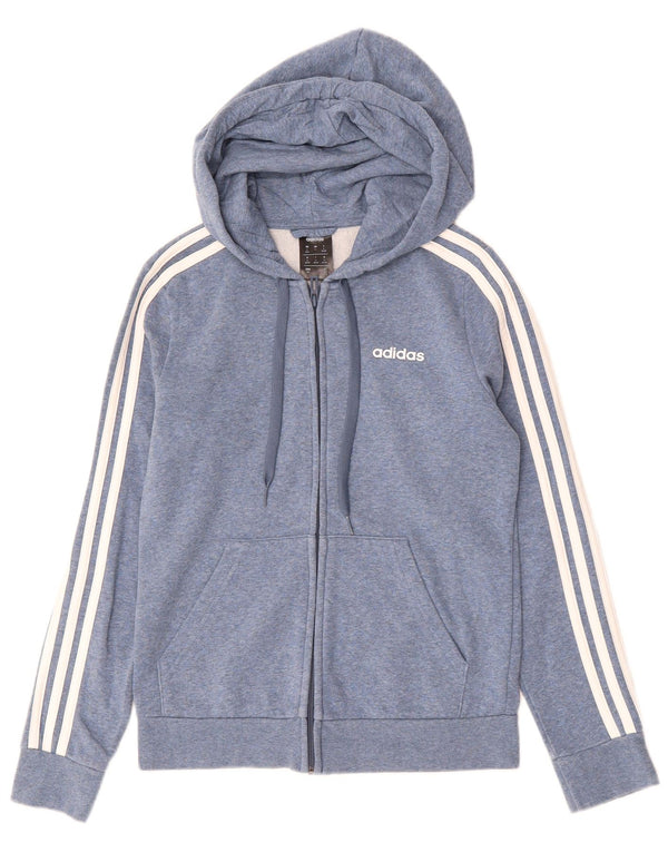 Adidas Damen Zip Hoodie Pullover UK 8/10 Small Blau meliert Baumwolle