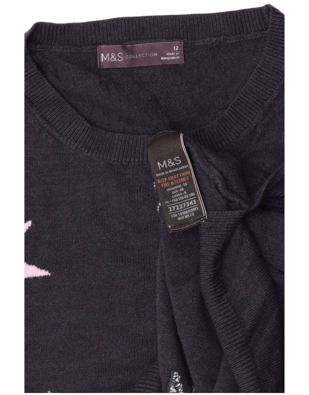 Marks & Spencer Damen-Pullover mit Rundhalsausschnitt, Gr. 12, mittleres Marineblau
