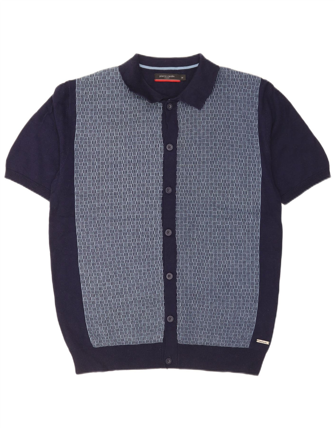 Pierre Cardin Herren Kurzarm-Strickhemd Mittelblau Geometrisch