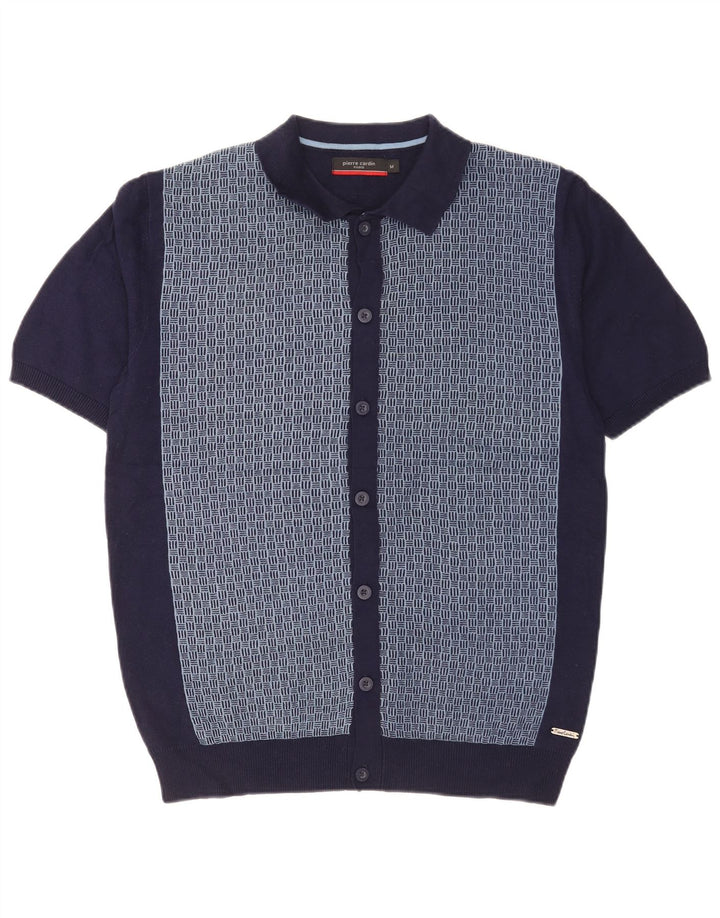 Pierre Cardin Herren Kurzarm-Strickhemd Mittelblau Geometrisch