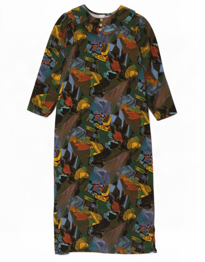 Vintage Damen Maxikleid mit abstraktem Muster UK 16 Groß Mehrfarbig