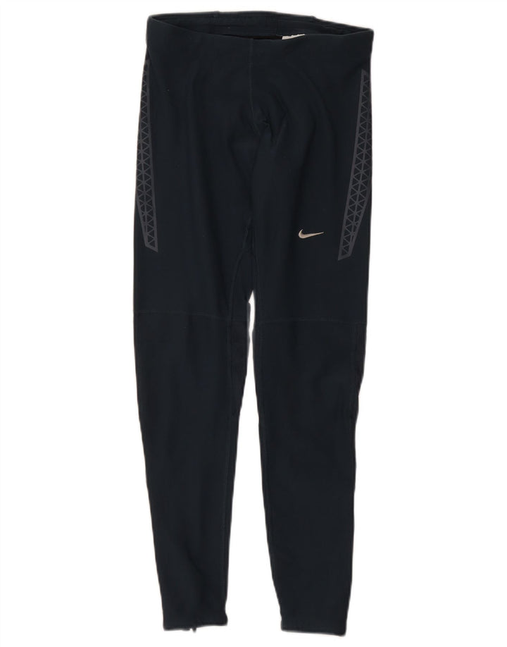 Nike Womens Dri Fit Leggings UK 12 Medium Marineblau Geometrisches Polyester