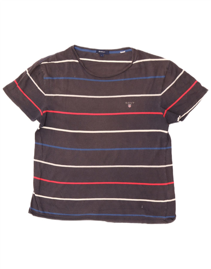 GANT Herren-T-Shirt-Oberteil, groß, grau gestreift, Baumwolle