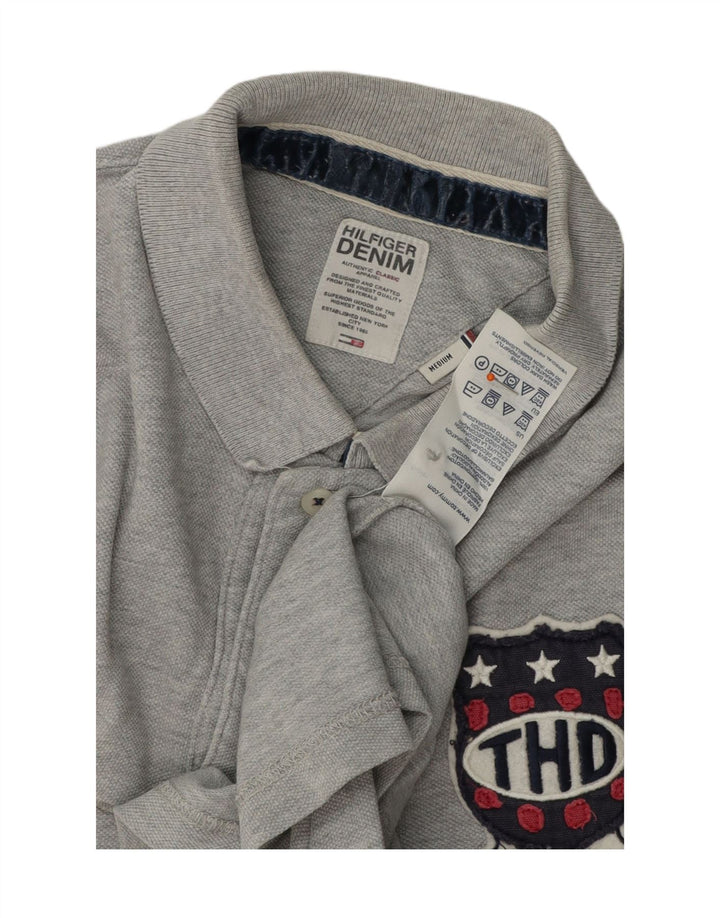 TOMMY HILFIGER Mens Graphic Polo Shirt Medium Grey Cotton Vintage Tommy Hilfiger and Second-Hand Tommy Hilfiger from Messina Hembry 