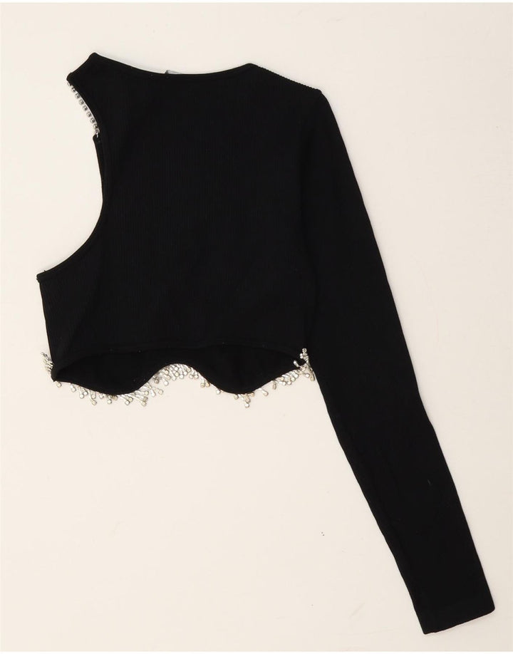 Zara Damen Crop One Shoulder Top UK 14 Large Schwarz