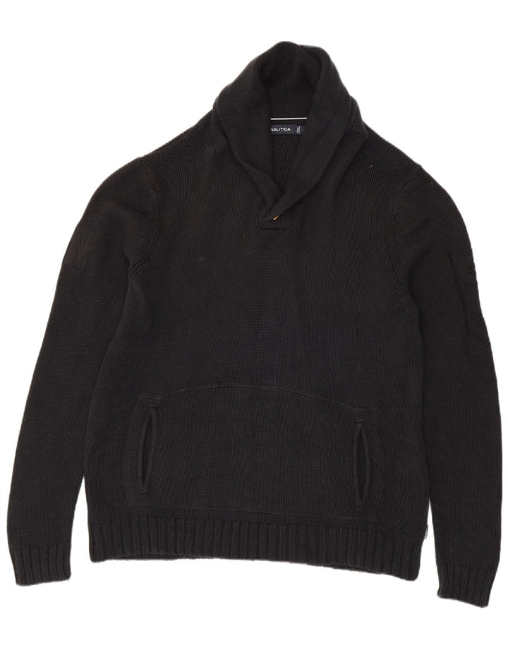 Nautica Herren-Pullover mit Schalkragen, groß, aus schwarzer Baumwolle