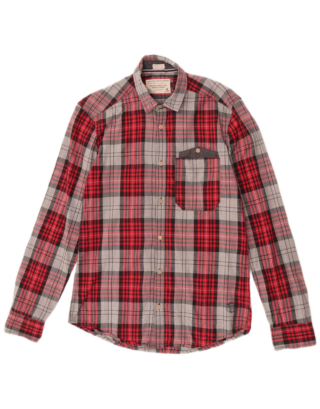 Jack & Jones Herren-Flanellhemd, klein, rot kariert, Baumwolle