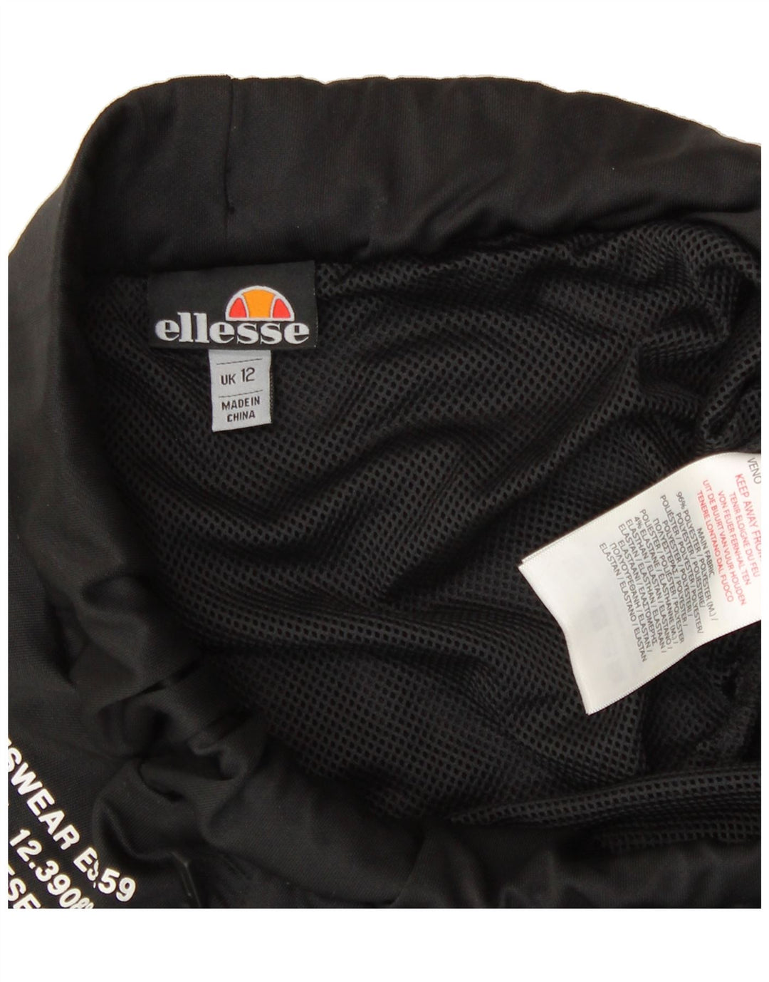 ELLESSE Womens Graphic Sport Shorts UK 12 Medium Black Colourblock Vintage Ellesse and Second-Hand Ellesse from Messina Hembry 