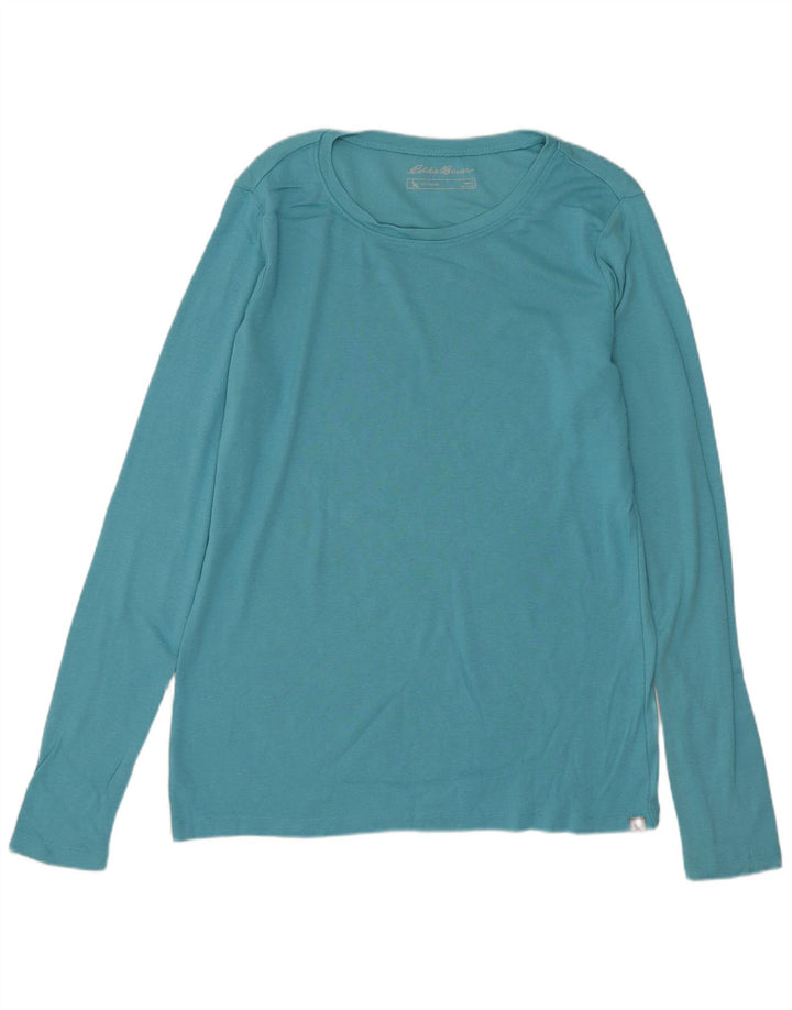 Eddie Bauer Damen Top Langarm UK 14 Große blaue Baumwolle