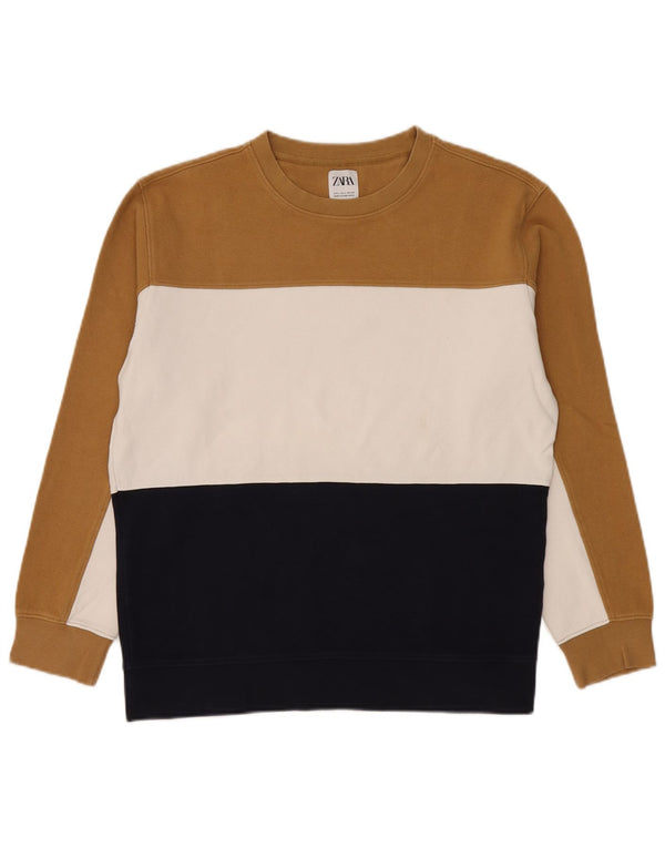 Zara Herren-Sweatshirt-Pullover, groß, mehrfarbig, Colourblock-Baumwolle