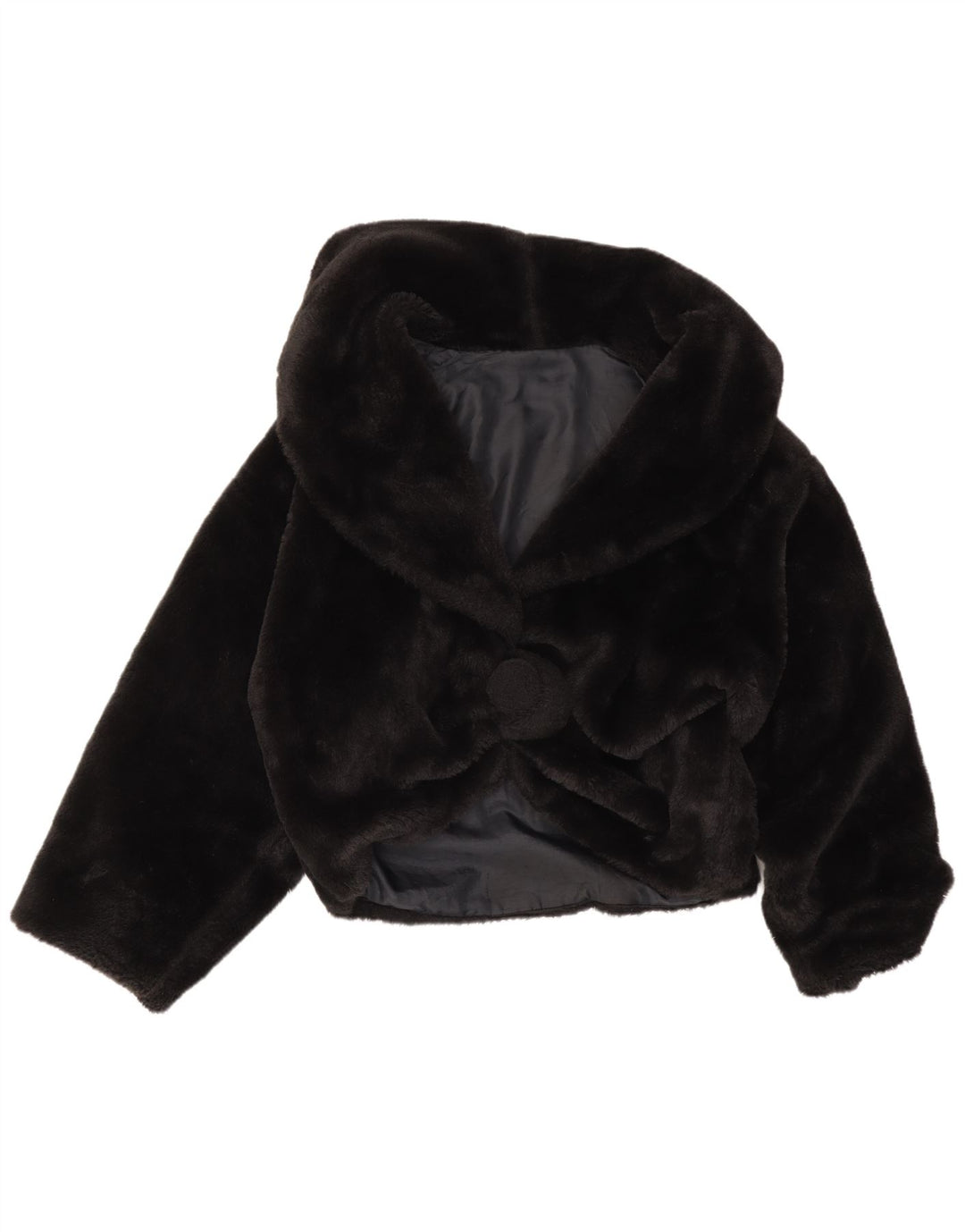 Vintage Damen Übergroße Kunstfelljacke UK 16 Large Schwarz