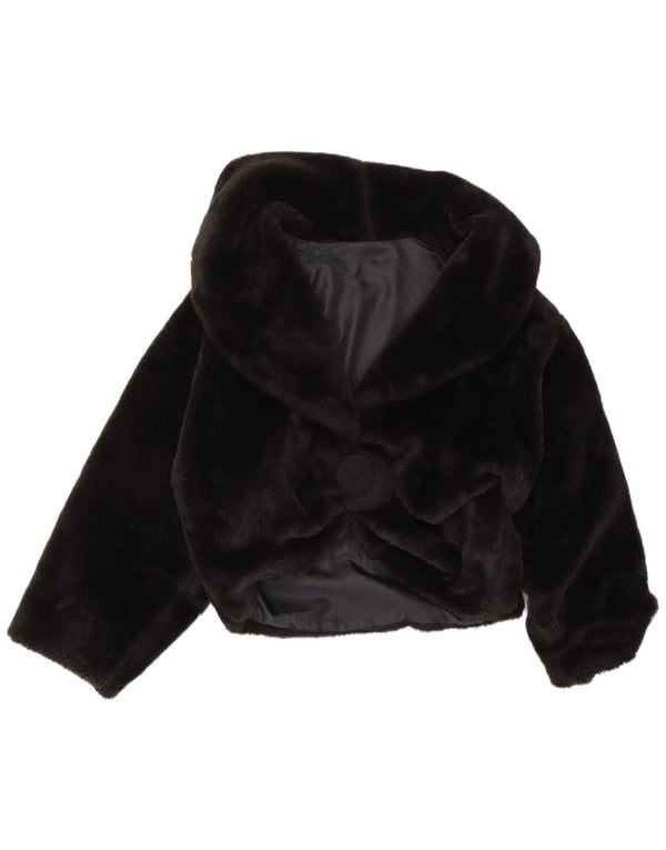 Vintage Damen Übergroße Kunstfelljacke UK 16 Large Schwarz