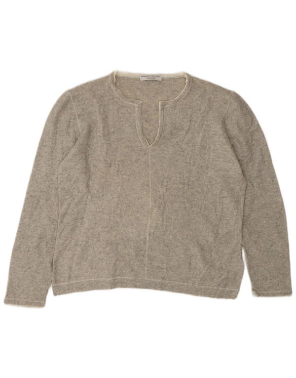 Brunello Cucinelli Damen-Pullover mit V-Ausschnitt, UK 14, Größe L, grauer Kaschmir