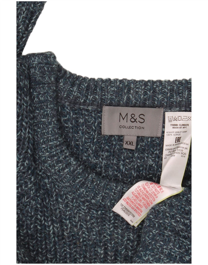 Marks & Spencer Herren-Pullover mit Rundhalsausschnitt, 2XL, blau geflecktes Acryl